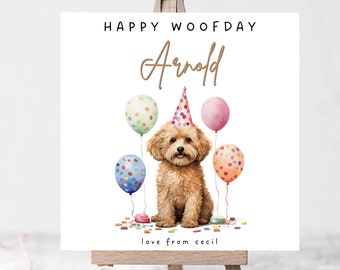 Geburtstagskarte für Hunde Woofday Karte Personalisierte Hund Geburtstagskarte Glücklicher Woofday wünscht Ballon-Hundekarte, Geschenk für Hund Haustier