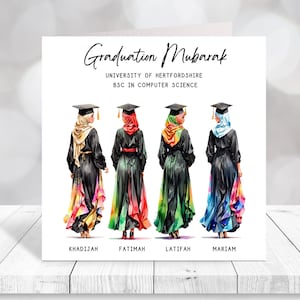 Carte de remise des diplômes Amis musulmans avec hijab Carte de félicitations de remise des diplômes Cadeaux islamiques Carte de remise des diplômes musulmanes Diplômée Obtention du diplôme Moubarak