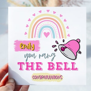 Cancer Survivor Card Cancer Card Je hebt aangebeld De behandeling is voorbij Gepersonaliseerd Kleurrijk Leuk Regenboog met harten Pink You Beat Cancer