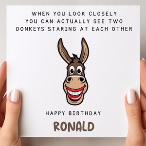 Divertente biglietto di auguri di compleanno con asino, biglietti di auguri comici maleducati, biglietto di auguri personalizzato con 2 asini, biglietto di auguri per lui e per lei, moglie, marito, fidanzato, amico, sorella