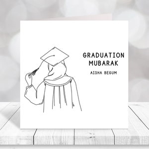 Minimalistisch Afstuderen Moslimmeisje met Hijab Gefeliciteerd Afstudeerkaart Islamitische Geschenken Afstudeerkaart Afstuderen Mubarak