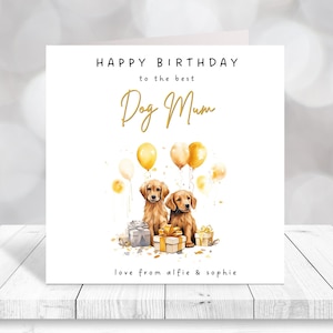 Pies Mama Pies Tata Golden Retriever Wszystkiego najlepszego z okazji urodzin Spersonalizowana karta urodzinowa dla psa Wesołe życzenia Balon z karty dla psa, prezent dla rodziców psów
