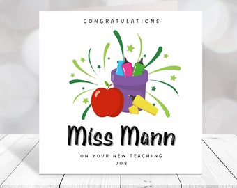 Apple teacher Custom Congratulations New Teacher Card Student Teacher Gift  Newly Qualified Teacher Card Mr Mrs Miss