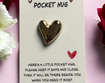 Gold Pocket Hug Gift | Little Hug Keepsake Heart Token | Thinking of You Gift | Small Token of Love | Long Distance Gift for Friend & Family