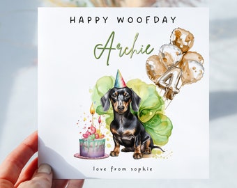 Personalised Dachshund Birthday Card – “Happy Woofday” Funny Dog Card – Custom Name For Wiener Dog, Doxie Lover Gift - Gift For Sausage Dog