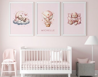 Personalised pink Wall Art Teddy Bear PRINT Custom baby print Baby Wall Art Gift Home Decor Baby Girl Nursery Decor Newborn Baby