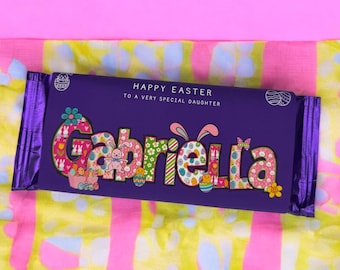 Personalised Easter Chocolate Bar Purple Chocolate Wrapper Bar Novelty Dairy Milk  Happy Easter Any Name Easter egg Custom snacks and treats