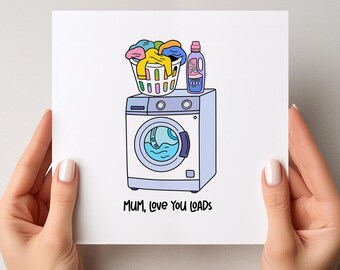 Funny Mother’s Day Card for Mum | Love You Loads Mum Card | Cute Laundry Pun Card | Mother’s Day UK