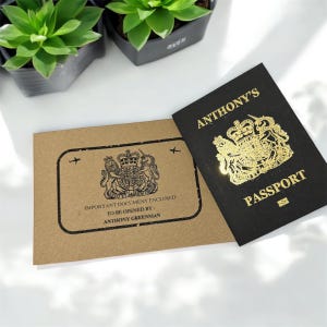 Biglietto gratta e vinci con passaporto in lamina d'oro, biglietto d'auguri con sorpresa per un viaggio, regalo di compleanno, annuncio di viaggio