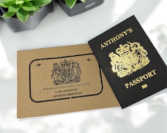 Christmas Personalised Passport Scratch Card, Travel Surprise Reveal, Gold Foil Ticket, Holiday Gift , Honeymoon/Birthday Trip Announcement