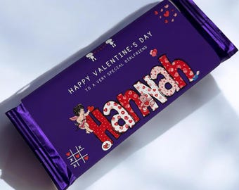 Valentines Chocolate Bar Purple Chocolate Wrapper Bar Novelty Dairy Milk Any Name Romantic Gifts Custom Chocolate Bar Wrapper Happy love day