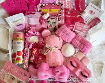 Care package, Pamper Hamper, Spa Gift,  Hug in A Box, Self Care Hamper Box, Hamper basket gift Women pamper gift, Pink Theme Personalised