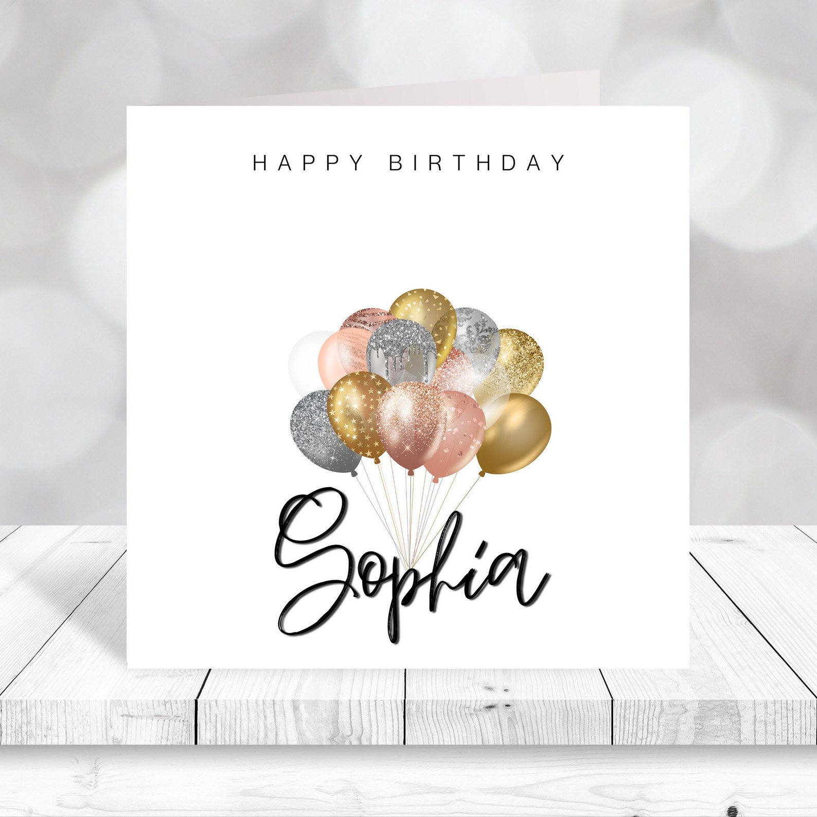 Gold, Rose Gold, Silver Birthday Card Personalised Birthday Balloon ...