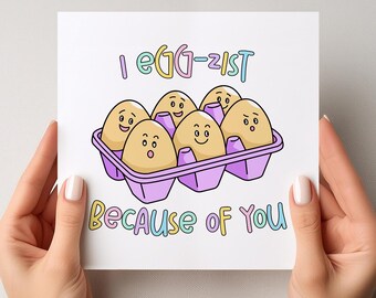 Mother's Day Card, Egg lover I Egg-zist Because of You Card, Cute Egg Pun Card for Mom, Funny Mum Greeting Card, Humorous Mothers Day Gift