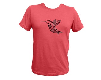 Unisex Raspberry Hummingbird Adult  Tshirt PolyCotton Tee Small Medium or Large