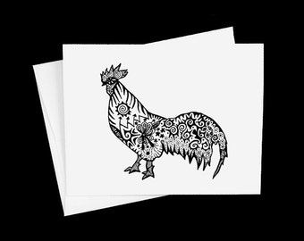 Hahn Note Card, Jahr des Hahns Karte, Huhn