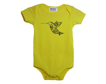 Yellow hummingbird baby onesie cotton one-piece bodysuit