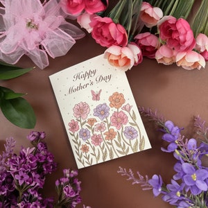 Moederdagkaart | Moederdagcadeau | Luxe handgemaakte bloemen getextureerde wenskaart moeder - GRATIS VERZENDING IN DE VS