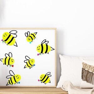 Cute bumblebee and flower wall art print | Bees&#39; Knees Poster Print | Bumble bee design