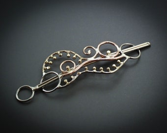 Metal Hair Barrette or Clip Shawl Pin with Stick