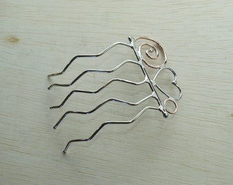 Bold  Mix Metal Hair Comb or Fork with Abstract Design