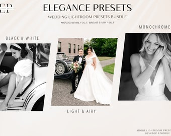 Wedding Photography Mobile Desktop Lightroom Classic Presets - Mariage Film Natural Clean Elegant Light and Airy Black and White Editorial