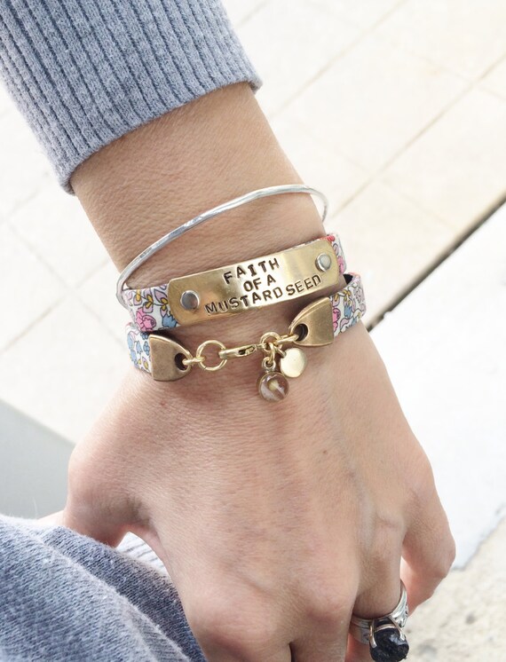 Items similar to Faith of A Mustard Seed Leather Bracelet / Leather