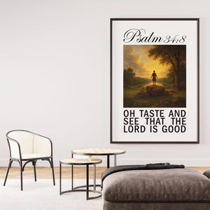 Psalm 34:8 Oh Taste And See That The Lord Is Good Printable Christian Wall Art Sunset Landscape Faith Scripture Poster