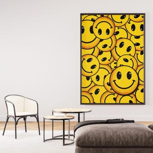 Bold Smiley Face Digital Poster, Retro Pop Art Yellow Wall Print, Vibrant Happy Face Printable Art, Cool Room Aesthetic Decor