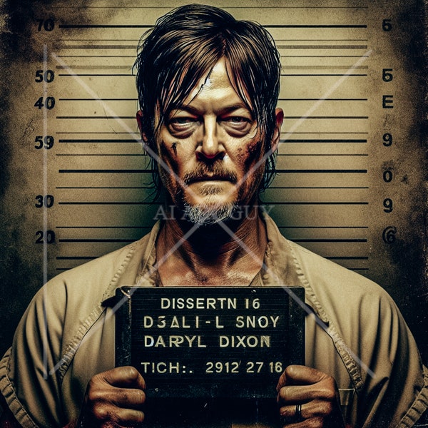 Daryl Dixon- Police Mug Shot, Walking Dead Norman Reedus, Ai Art, funny,