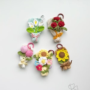 Crochet Flower Bouquet Bag Charm: Handmade Cotton Keychain