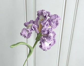 Crochet Iris Flower Stem, Handmade Purple Garden Floral Home Decor