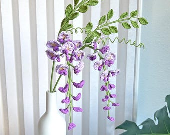 Crochet Wisteria Stem, Handmade flowers decor. Pink & Purple.