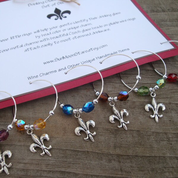 FREE SHIPPING Set of 6 Fleur De Lis Wine Glass Charms