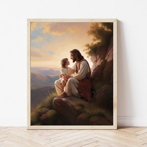 ARTE CRISTIANO, Cristo con el niño" Imprimible, pintura descargable de Jesús, Cristo y los niños, impresión de carteles de arte mural, pintura al óleo de Cristo
