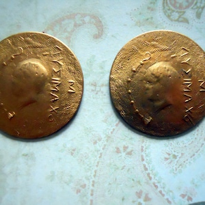 2 Vintage Brass Replica Roman Coins