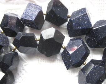 Blue Goldstone Faceted Nugget Bead Strand