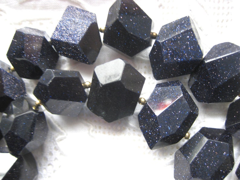 Blue Goldstone Faceted Nugget Bead Strand image 1