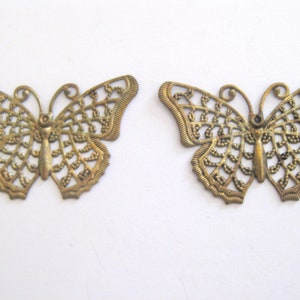 Pair Oxidized Brass Filigree Butterfly Stampings