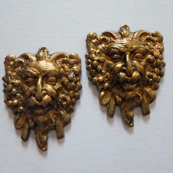 Vintage Oxidized Brass Green Man Findings - Fairy Woodland Findings