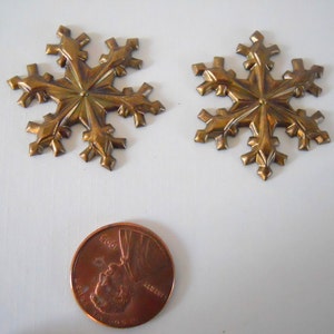 Pair Vintage Brass Snowflake Stampings image 2