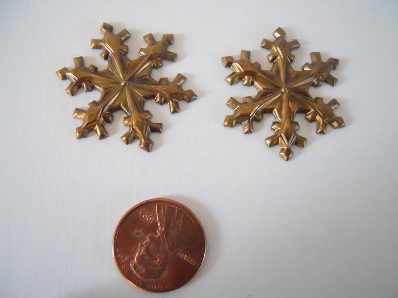 Pair Vintage Brass Snowflake Stampings image 2