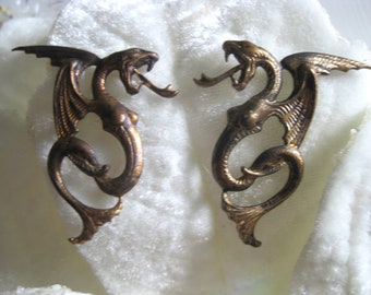 Vintage Right and Left Brass Dragon Stampings