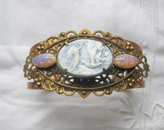 Mermaid Filigree Cuff Bracelet Antique Opal Stones