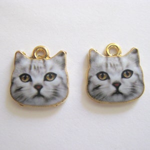 Pair Enameled Light Gray Tabby Charms