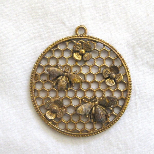 Oxidized Brass Honey Bee Pendant