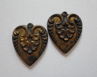 Vintage Oxdized Brass Heart Charms