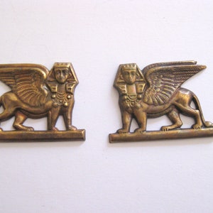 Pair Vintage Sphinx Brass Stampings