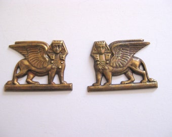 Pair Vintage Sphinx Brass Stampings