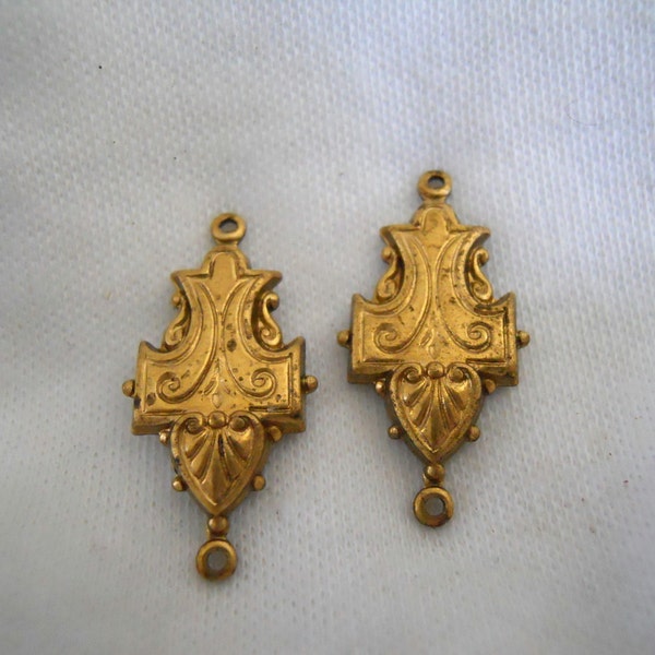 Vintage Oxidized Brass Engraved Connectors